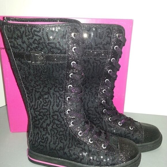 ENZO ANGIOLINI Black Sequin Lace Up Sneaker Boots - Picture 2 of 6